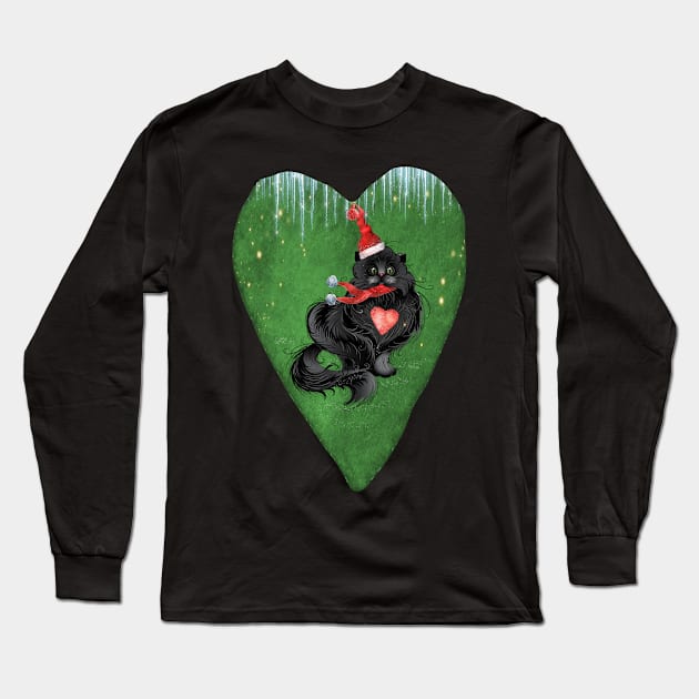 black cat merry Christmas , Yule Long Sleeve T-Shirt by sharanarnoldart